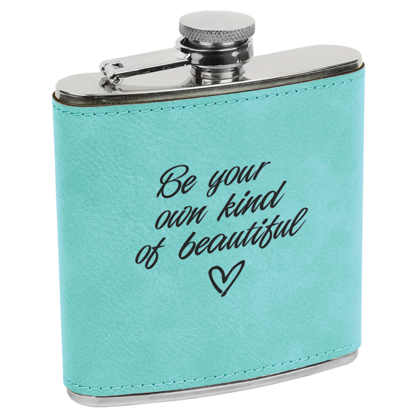 6 oz. Teal Laserable Leatherette Stainless Steel Flask