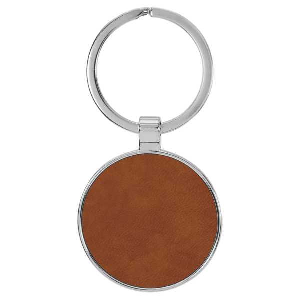 1 1/2" Laserable Leatherette/Metal Rawhide Round Keychain