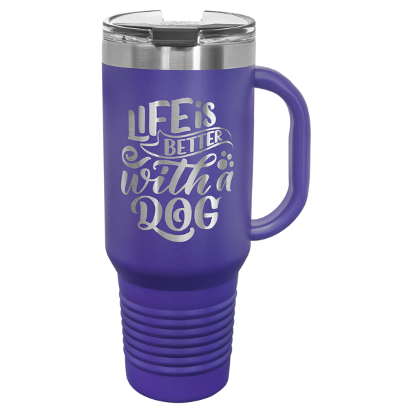 40 oz. Purple Travel Mug with Handle, Straw Included